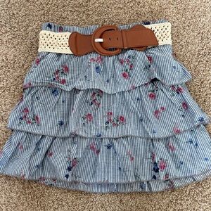 Rue21 Blue Floral Ruffle Skirt with Tan Belt